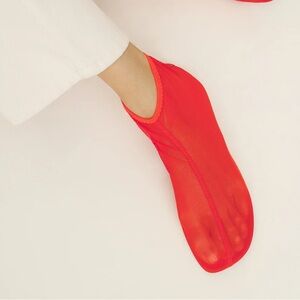 Reformation mesh stretch bootie flat poppy red